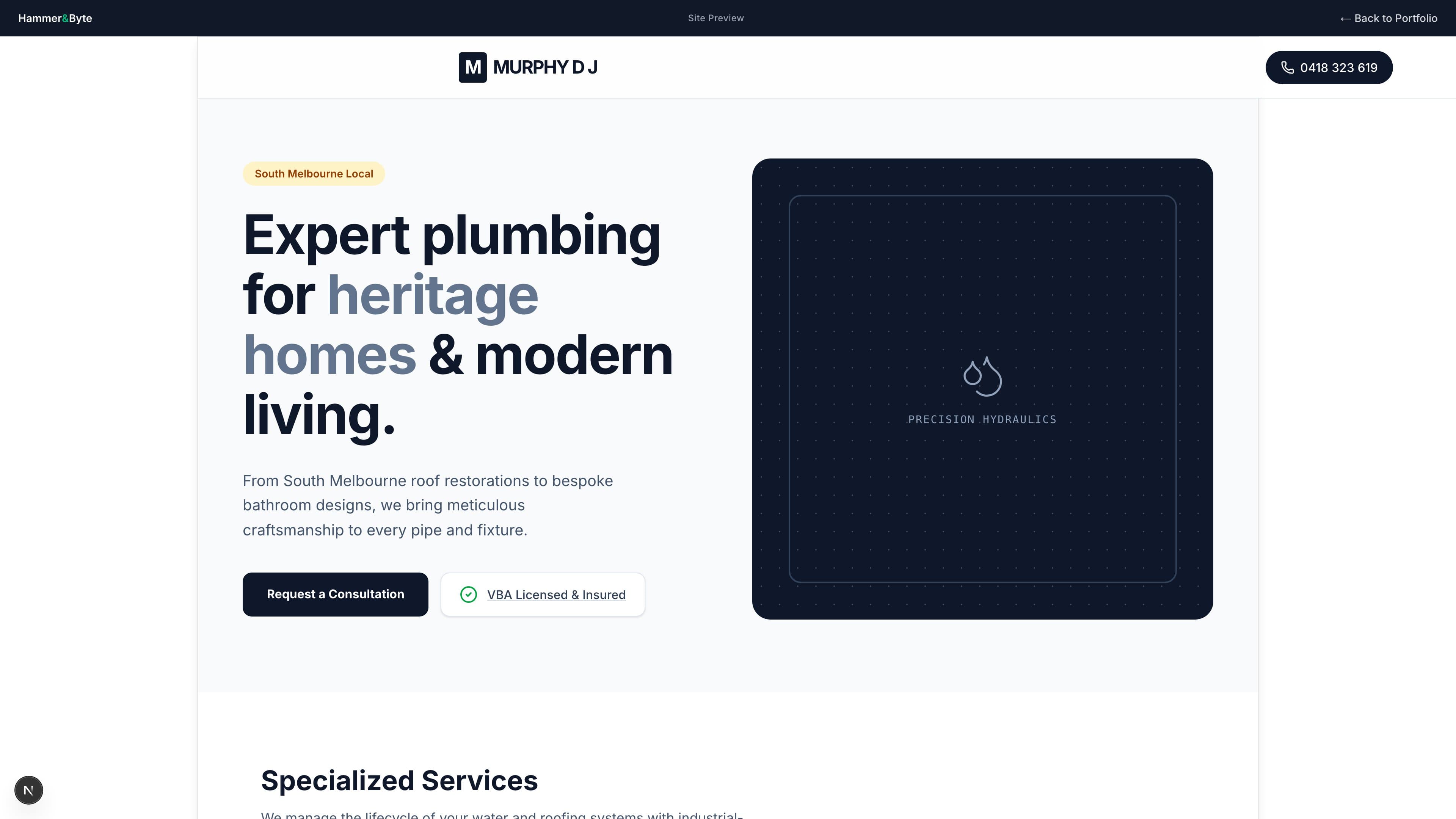 Murphy D J Plumbing Services website preview